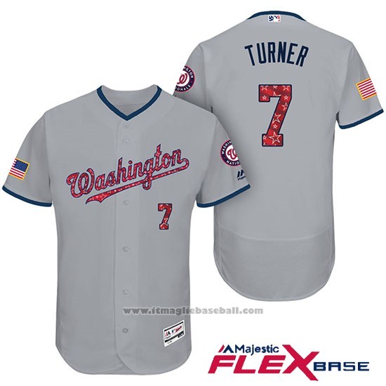 Maglia Baseball Uomo Washington Nationals 2017 Stelle e Strisce Trea Turner Grigio Flex Base